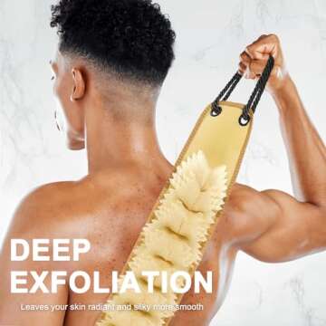 abootoo Exfoliating Loofah Back Scrubber for Shower, 38.5 Inch Exfoliator Washcloth with Antislip Handles for Use in Shower, Double-Sided Body Bath Luffa Washer to Deep Clean Back Skin for Women & Men