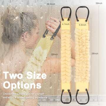 abootoo Exfoliating Loofah Back Scrubber for Shower, 38.5 Inch Exfoliator Washcloth with Antislip Handles for Use in Shower, Double-Sided Body Bath Luffa Washer to Deep Clean Back Skin for Women & Men
