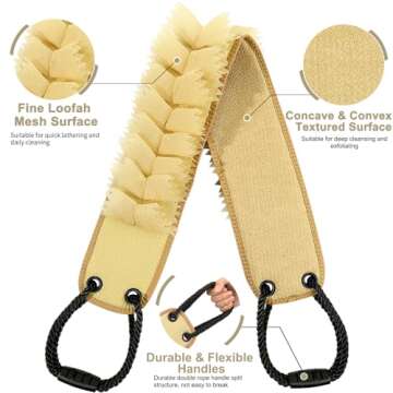 abootoo Exfoliating Loofah Back Scrubber for Shower, 38.5 Inch Exfoliator Washcloth with Antislip Handles for Use in Shower, Double-Sided Body Bath Luffa Washer to Deep Clean Back Skin for Women & Men