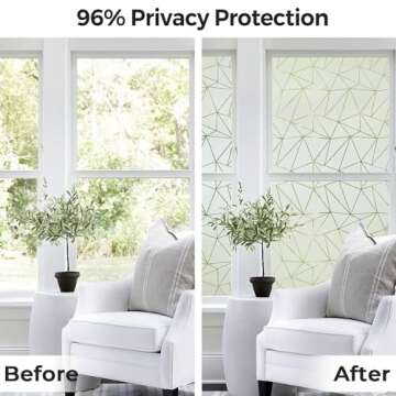 Coavas Window Privacy Film, Frosted Glass Static Cling, Decorative for Bathroom Door Covering, UV Blocking Window Cling, Non-Adhesive Vinyl Sticker, Day and Night Window Tint for Home,17.5x78.7 inches