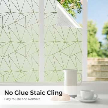 Coavas Window Privacy Film, Frosted Glass Static Cling, Decorative for Bathroom Door Covering, UV Blocking Window Cling, Non-Adhesive Vinyl Sticker, Day and Night Window Tint for Home,17.5x78.7 inches