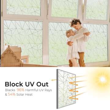 Coavas Window Privacy Film, Frosted Glass Static Cling, Decorative for Bathroom Door Covering, UV Blocking Window Cling, Non-Adhesive Vinyl Sticker, Day and Night Window Tint for Home,17.5x78.7 inches