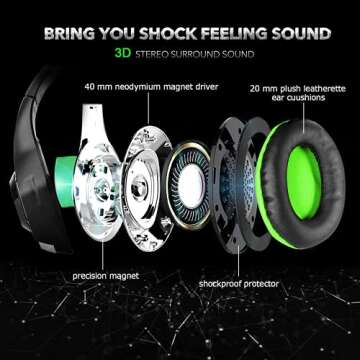 BlueFire Stereo Gaming Headset for PlayStation 4 PS4 PS5, Over-Ear Headphones with Mic and LED Lights for Xbox One, PC, Laptop(Green)