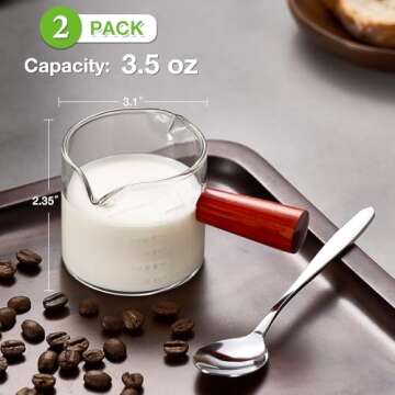 2 Pack Espresso Measuring Cups Glass, Small Measuring Double Shot Glass with Wood Handle, Clear Glas...