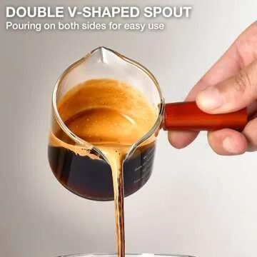 2 Pack Espresso Measuring Cups Glass, Small Measuring Double Shot Glass with Wood Handle, Clear Glass Espresso Accessories, Coffee Measuring Cup, Espresso Shot Glass with V-Shaped Mouth, Milk Pitcher