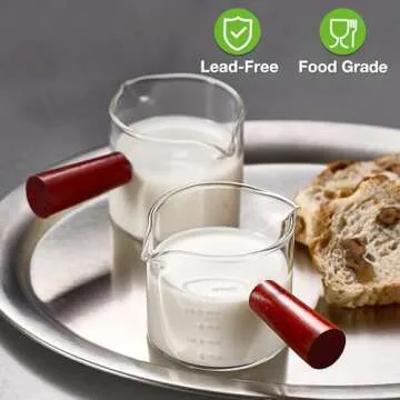 2 Pack Espresso Measuring Cups Glass, Small Measuring Double Shot Glass with Wood Handle, Clear Glass Espresso Accessories, Coffee Measuring Cup, Espresso Shot Glass with V-Shaped Mouth, Milk Pitcher