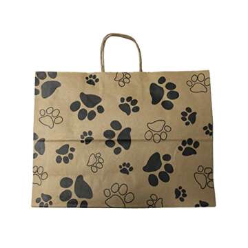 Dog Print Bags - Extra Large Kraft Shopping Gift Bags, 25 Pack with Tags