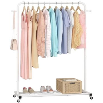 Sywhitta Rolling Clothes Rack with Bottom Shelf for Easy Storage