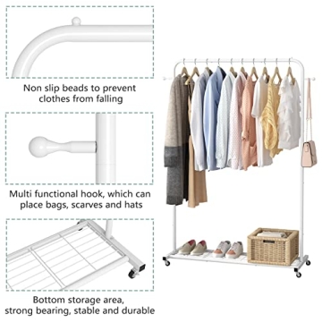 Sywhitta Rolling Clothes Rack with Bottom Shelf for Easy Storage