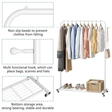 Sywhitta Rolling Clothes Rack with Bottom Shelf for Easy Storage