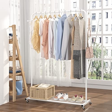 Sywhitta Rolling Clothes Rack with Bottom Shelf for Easy Storage