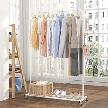 Sywhitta Rolling Clothes Rack with Bottom Shelf for Easy Storage