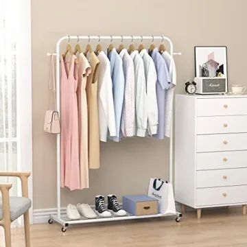 Sywhitta Rolling Clothes Rack with Bottom Shelf for Easy Storage