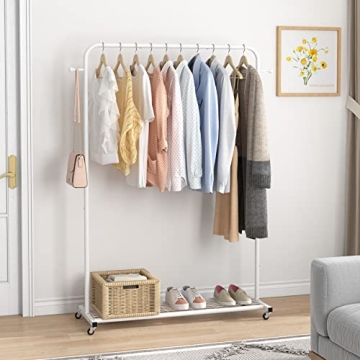 Sywhitta Rolling Clothes Rack with Bottom Shelf for Easy Storage