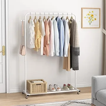 Sywhitta Rolling Clothes Rack with Bottom Shelf for Easy Storage