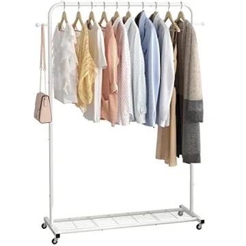 Sywhitta Rolling Clothes Rack with Bottom Shelf for Easy Storage