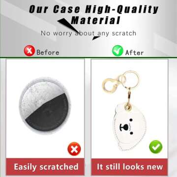 BORKUANA Leather Keychain Holder Case Compatible with Apple AirTag, Cute Protective Air Tag Cover With Keychain Ring, Anti-Scratch Finder GPS Tracker Case for Wallet Keys(Dogs)