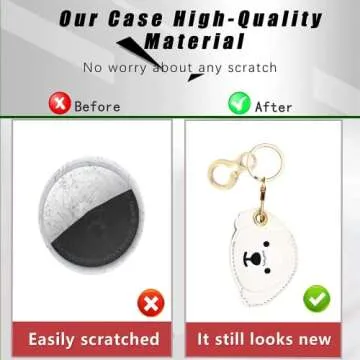 BORKUANA Leather Keychain Holder Case Compatible with Apple AirTag, Cute Protective Air Tag Cover With Keychain Ring, Anti-Scratch Finder GPS Tracker Case for Wallet Keys(Dogs)