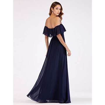 Ever-Pretty Women's Elegant Off The Shoulder Side Split High Waist Flowy Chiffon Maxi Bridesmaid Dre...