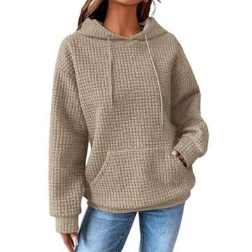 SHEWIN Womens Hoodies Casual Long Sleeve Drawstring Waffle Hoodie Pullover Sweatshirts Loose Hooded ...