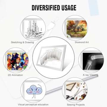 Silver A4 Dimmable LED Artcraft Light Box Tracer Slim Light Pad Portable Tablet, USB Power Cable Copy Drawing Board Tracing Table for Artists Designing, Animation, Sketching, Stenciling X-ray Viewing