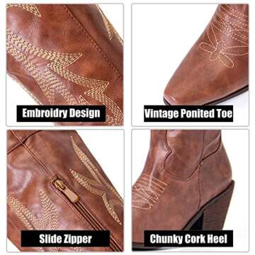 VOMIRA Knee High Boots for Women Pointed Toe Cowboy Boots Chunky Stacked Heel Western Boots Vintage Country Embroidered Cowgirl Boots Over The Knee Boots