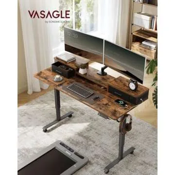 VASAGLE Electric Standing Desk with LED Lights and Drawers
