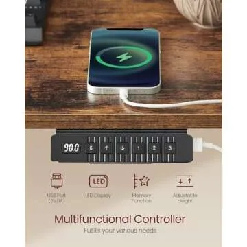 VASAGLE Electric Standing Desk with LED Lights and Drawers