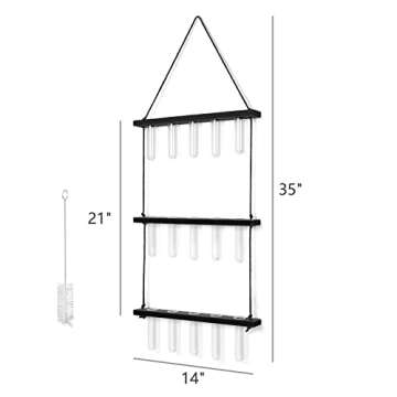 Mkono Plant Propagation Tubes, 3 Tiered Wall Hanging Plant Terrarium with Wooden Stand Mini Test Tube Flower Vase Glass Planter for Hydroponic Plant Cutting Home Garden Office Decor Plant Lover Gift