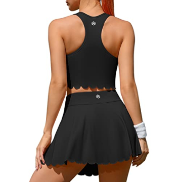 ATTRACO 2 Piece Womens Workout Tennis Dress Sleeveless Golf Athletic Dresses Black M