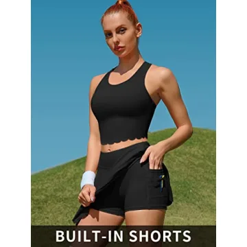 ATTRACO 2 Piece Womens Workout Tennis Dress Sleeveless Golf Athletic Dresses Black M