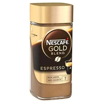 NESCAFE Instant Espresso In Jar, 3.5 Ounce Imported From The UK England Strong Tasting Rich Coffee With Velvety Coffee Crema British Instant Coffee