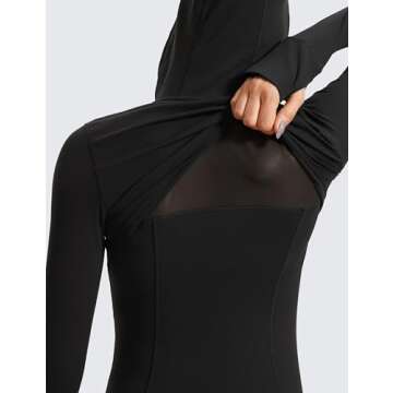 CRZ YOGA Womens Hooded Workout Jacket Athletic Running Zip Up Black