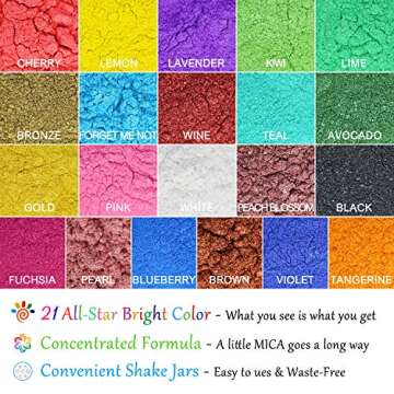 Epoxy Resin Color Pigment - 24 Color x 10g Mica Powder Epoxy Resin Dye - Cosmetic Grade Slime Coloring for Soap Making Supplies - Pure Soap Dye Colorant for Bath Bomb (24 Colors)