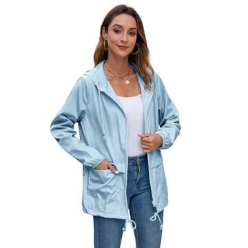Hount Womans Packable Sport Rain Jackets with Pockets Active Outdoor Sport Windbreakers (Light Blue,...