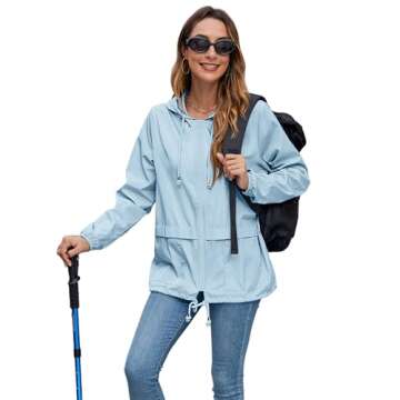 Hount Womans Packable Sport Rain Jackets with Pockets Active Outdoor Sport Windbreakers (Light Blue, S)
