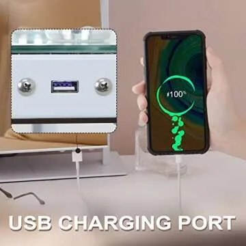 Fenair Tabletop Mount Rotating Hollywood Vanity Mirror with Lights Makeup Mirror with Lighting and USB Charge Port for Bedroom Dressing Room, 15 Dimmable Bulbs, 360° Rotation