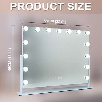 Fenair Tabletop Mount Rotating Hollywood Vanity Mirror with Lights Makeup Mirror with Lighting and USB Charge Port for Bedroom Dressing Room, 15 Dimmable Bulbs, 360° Rotation