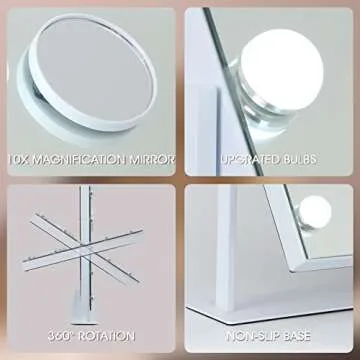 Fenair Tabletop Mount Rotating Hollywood Vanity Mirror with Lights Makeup Mirror with Lighting and USB Charge Port for Bedroom Dressing Room, 15 Dimmable Bulbs, 360° Rotation