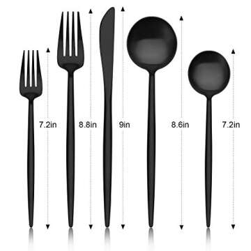 GIOCOCO Matte Black Silverware Set - 20 Piece Stainless Steel Flatware Set, Thick Utensils Set Servi...