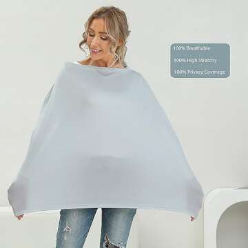 Breathable Car Seat Cover for Babies – Multi-Purpose Soft Rayon Nursing Cover for Breastfeeding, High Stretchy Infant Carseat Canopy, Stroller Cover (Smooth Rayon, Light Grey)