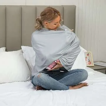 Breathable Car Seat Cover for Babies – Multi-Purpose Soft Rayon Nursing Cover for Breastfeeding, High Stretchy Infant Carseat Canopy, Stroller Cover (Smooth Rayon, Light Grey)