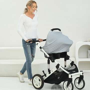 Breathable Car Seat Cover for Babies – Multi-Purpose Soft Rayon Nursing Cover for Breastfeeding, High Stretchy Infant Carseat Canopy, Stroller Cover (Smooth Rayon, Light Grey)