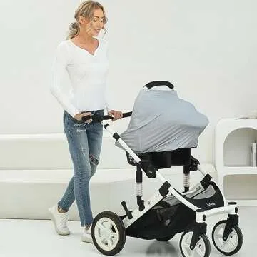 Breathable Car Seat Cover for Babies – Multi-Purpose Soft Rayon Nursing Cover for Breastfeeding, High Stretchy Infant Carseat Canopy, Stroller Cover (Smooth Rayon, Light Grey)