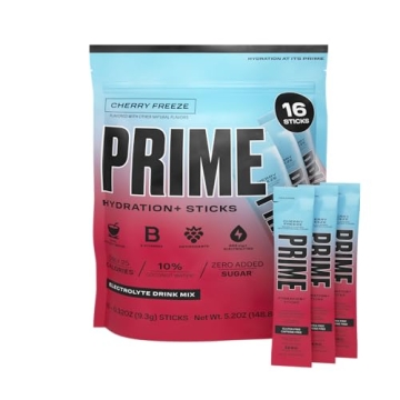 PRIME HYDRATION+ Sticks Cherry Freeze | Hydration Powder Sticks | Low Sugar | Caffeine-Free | Vegan ...