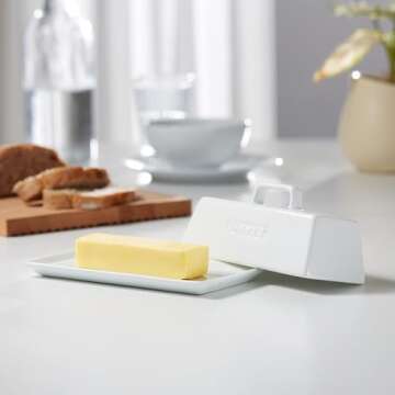 Butter Dish with Lid, by Kook, Butter Dish with Lid for Countertop, Ceramic, Butter Tray, Kitchen Butter Keeper, Butter Container, Butter Holder, Holds 1 Stick, Microwave and Dishwasher Safe, White