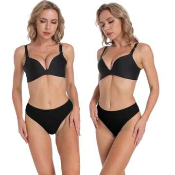 Amwounu Pack Of 3 High Waisted Thongs Underwear - No Show Seamless Cotton Panties