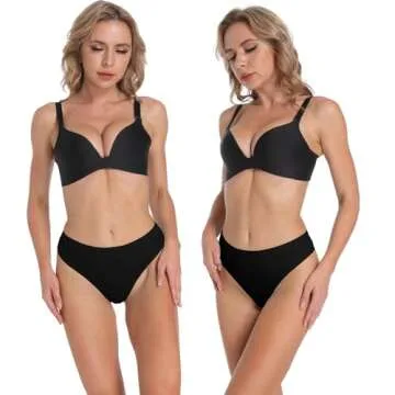 Amwounu Pack Of 3 High Waisted Thongs Underwear - No Show Seamless Cotton Panties