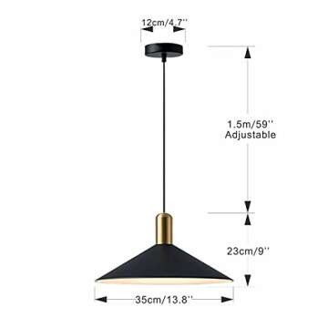 KCO Lighting Farmhouse Matte Black Barn Pendant Light 1-Light Mid Century Dome Pendant Lighting Indu...