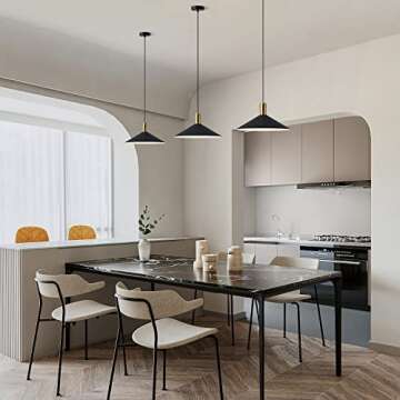 KCO Lighting Farmhouse Matte Black Barn Pendant Light 1-Light Mid Century Dome Pendant Lighting Industrial Cone Hanging Light Single Kitchen Island Light Fixture for Dining Room (Black)